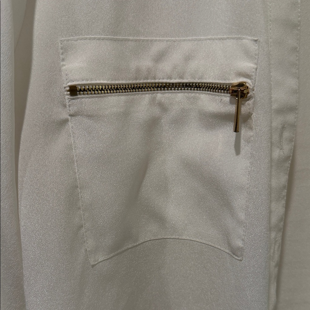 Calvin Klein Cream Long Sleeve Shirt with Zipper Pockets - Picture 4 of 8